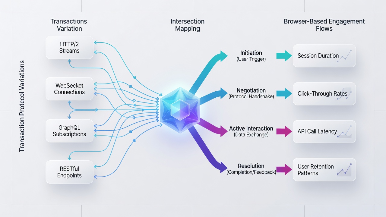 Flowchart illustrating engagement patterns mapped against different transaction protocols in progressive browser networks