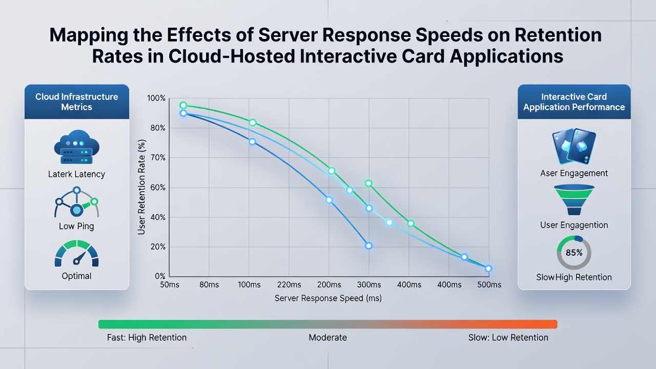 Data visualization mapping server latency against player retention curves in card and wheel simulations