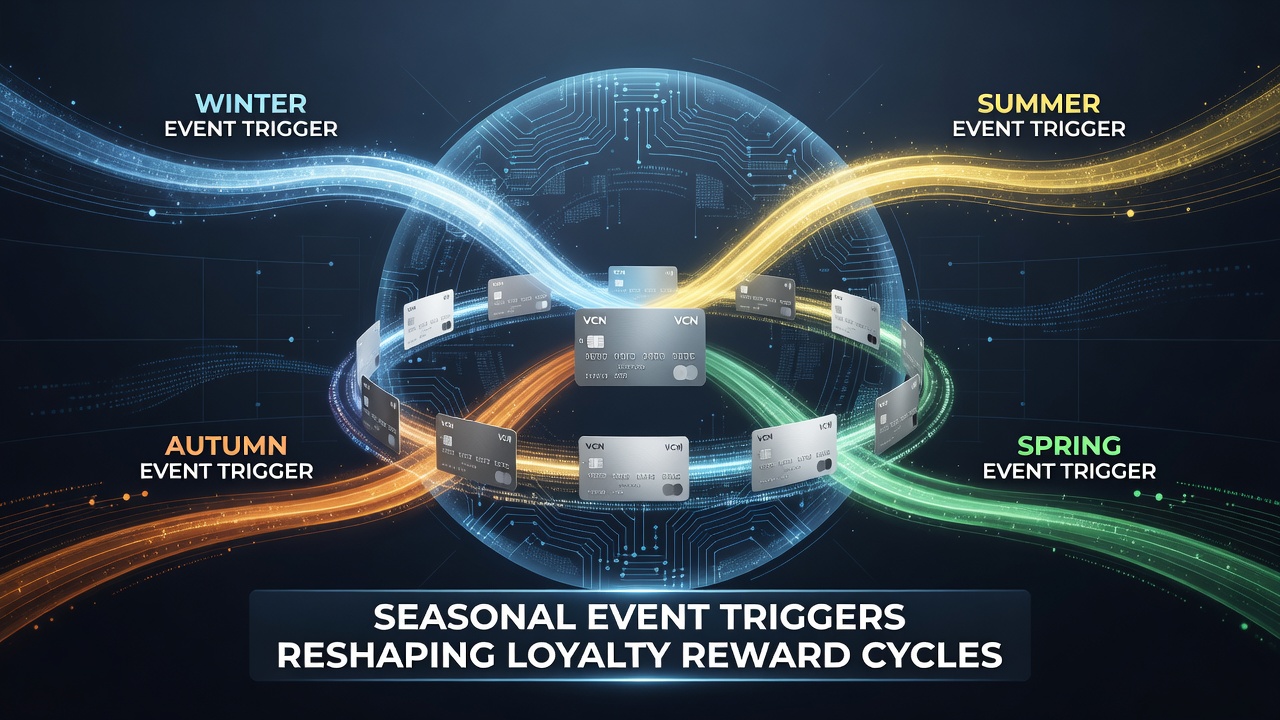 Analytics dashboard showing loyalty reward cycle changes triggered by seasonal events in virtual card systems