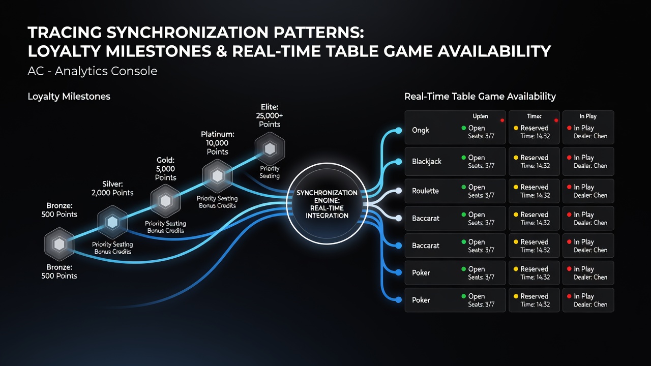 Data visualization of loyalty milestone synchronization with real-time table game availability across global mobile networks